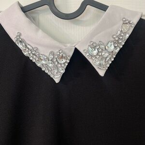 Zara Black and White Top with Embellished Collar